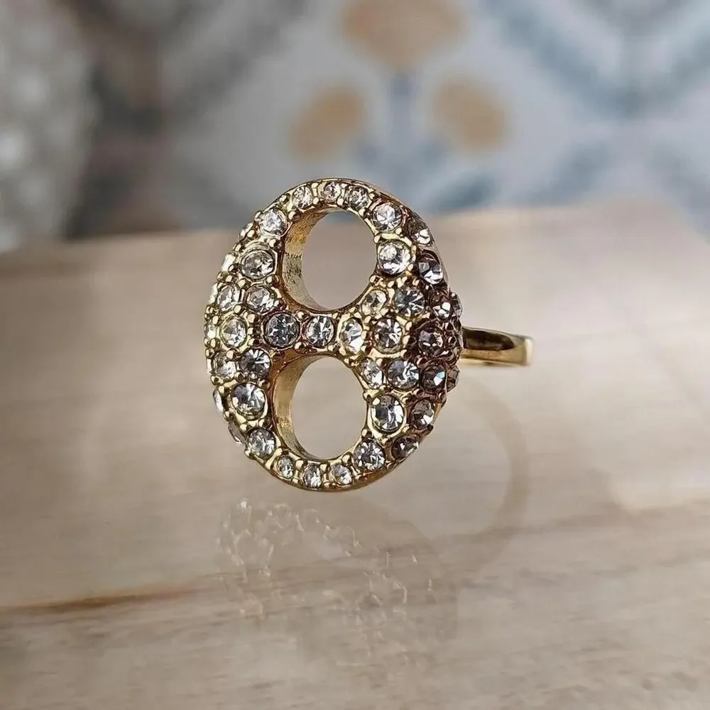 Ann Taylor gold tone ring with pave crystal rhinestones - Size 6.5